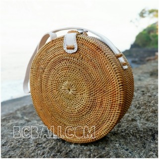 circle disc handbags rattan design full handmade limited edition leather handle